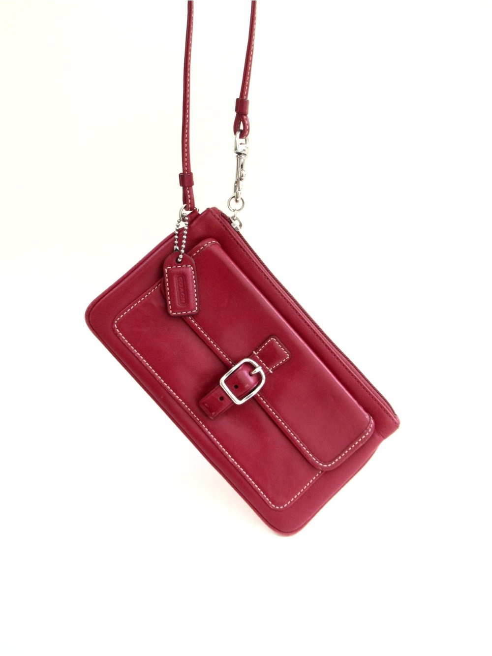 Vintage Coach Red Leather Wristlet with Buckle Detail